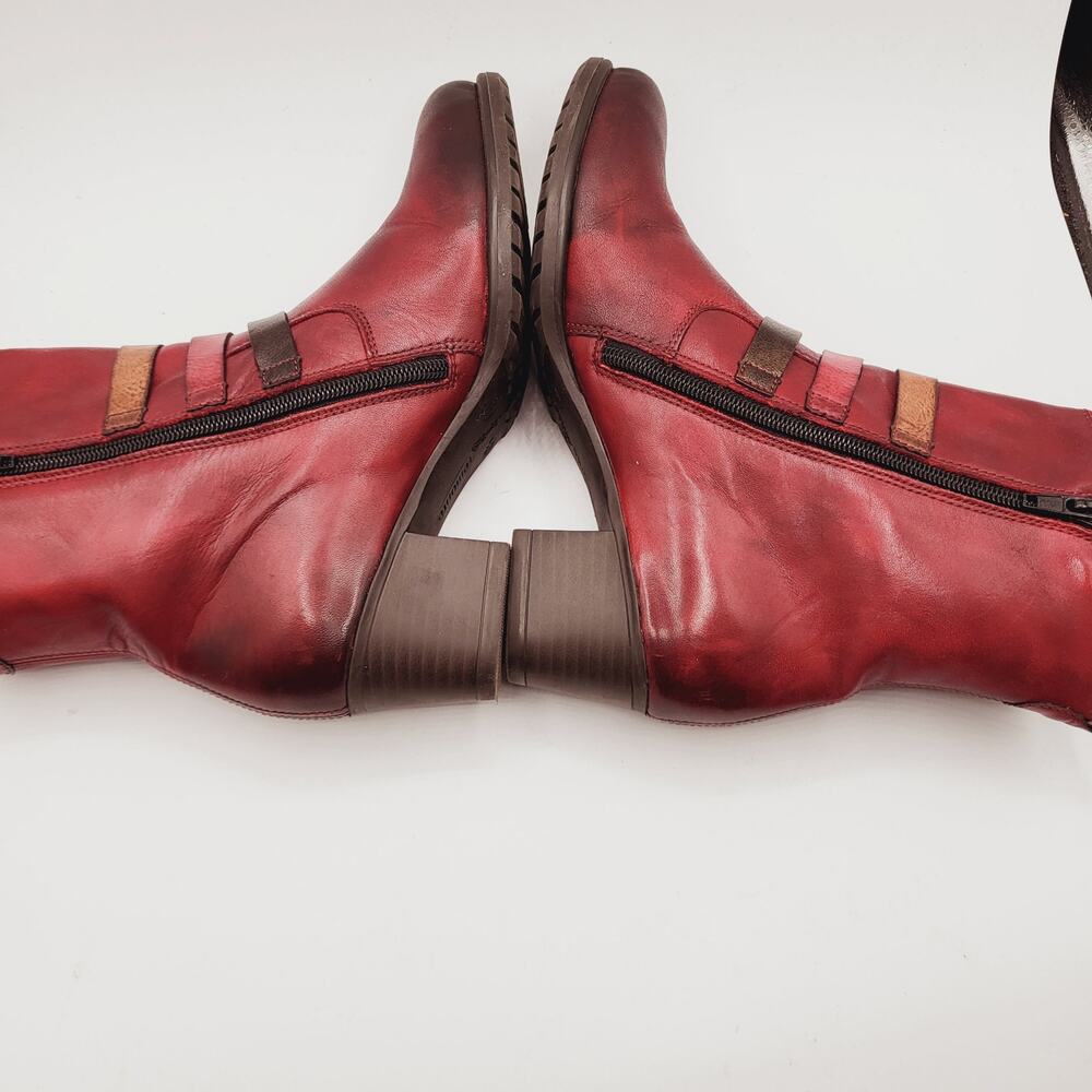 Remonte Red Leather Burnished Toe Tri-Colored Straps 2" Heel Artistic Boot Sz 37 - Picture 8 of 14